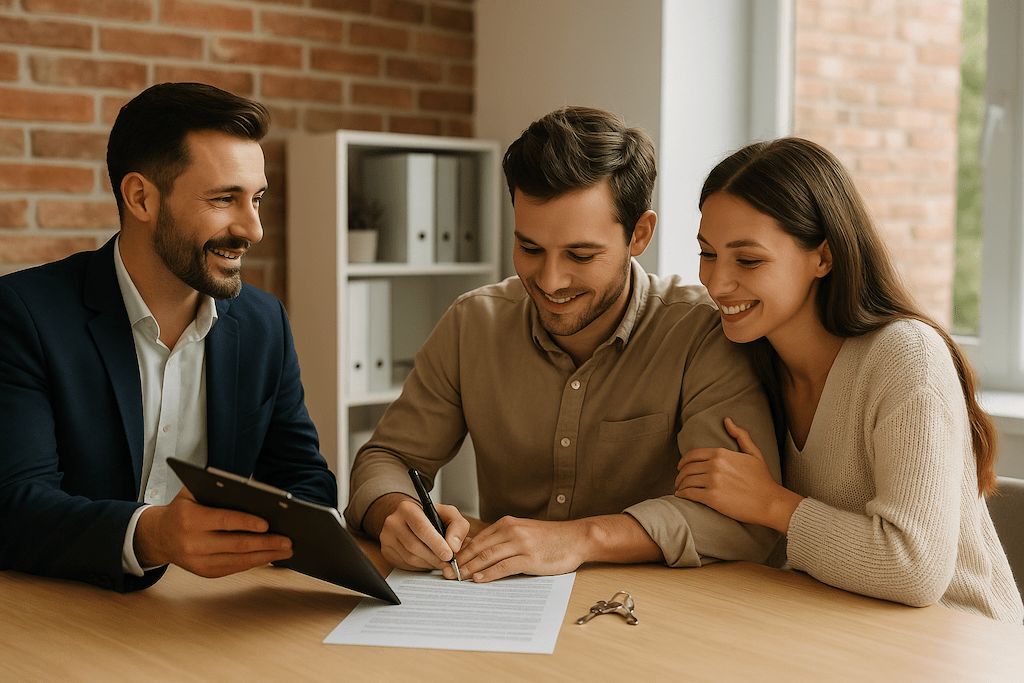 Agente inmobiliario profesional en Costa Rica asesorando a comprador de casa